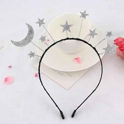 Galaxy Moon and Star Headband ? Silver Costume Headpiece for Women, Halloween & Christmas Party Accessory