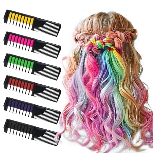 6-Color Hair Chalk Comb Set for Kids - Washable & Temporary