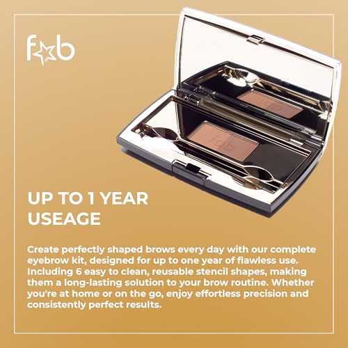 Fab Brows Duo Eyebrow Kit, Ultimate Brow Stencil Kit with Compact Powder Mirror and Eyebrow Shaper, Waterproof Eyebrow Makeup Kit Contour Palette, Eyebrow Cosmetics, (Light/Medium Brown)