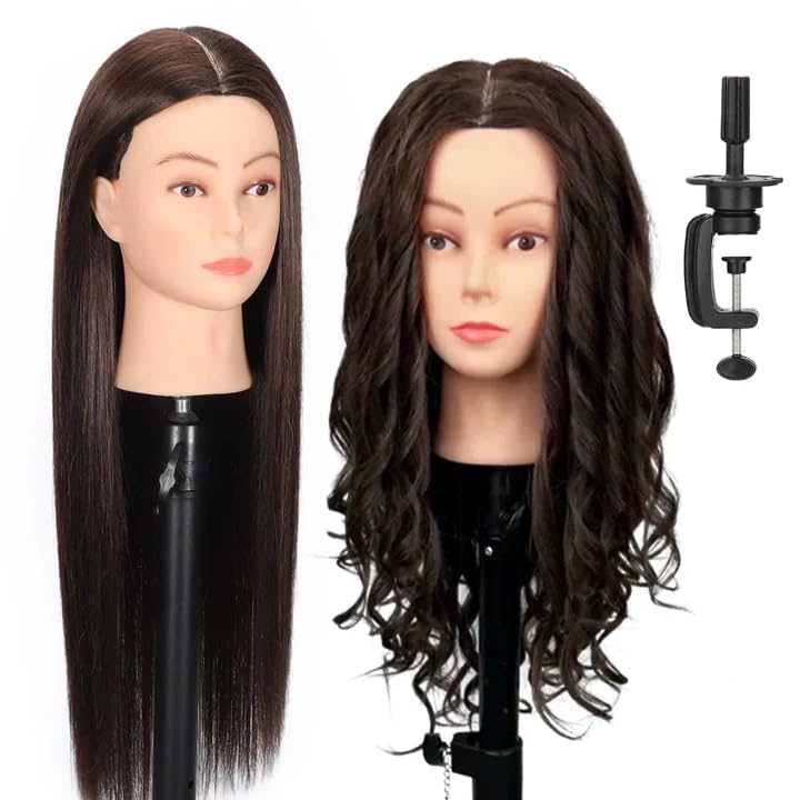 MQHIHI 22" Mannequin Head with 80% Real Hair for Styling
