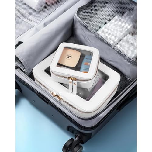 LETGO Clear Makeup Bags Set - TSA Approved Toiletry Bag with Handle Large Opening, Clear Toiletry Bags Case Pouch for Traveling Travel Car Orangizer Storage Essentials (Mini+Large White)