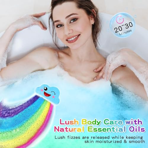 Rainbow Bath Bombs Gift Set for Kids - 4 Handmade Fizzy Balls