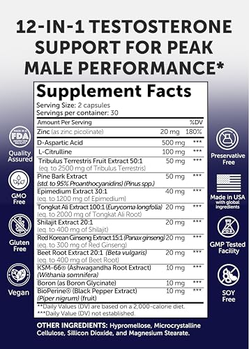 Lunakai Natural Testosterone Booster for Men - 60 Capsules