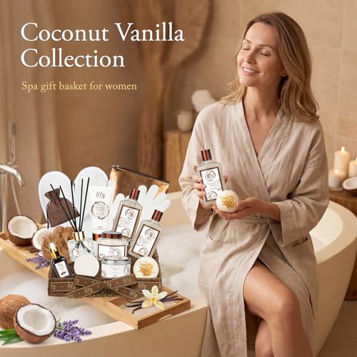 LILY ROY 17-Piece Coconut Vanilla Spa Gift Set - Hydrating Bath Basket