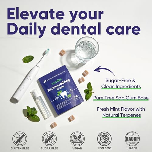 Moolike Sugar-Free Remineralizing Chewing Gum - Enamel Repair & Cavity Protection, 60 Count