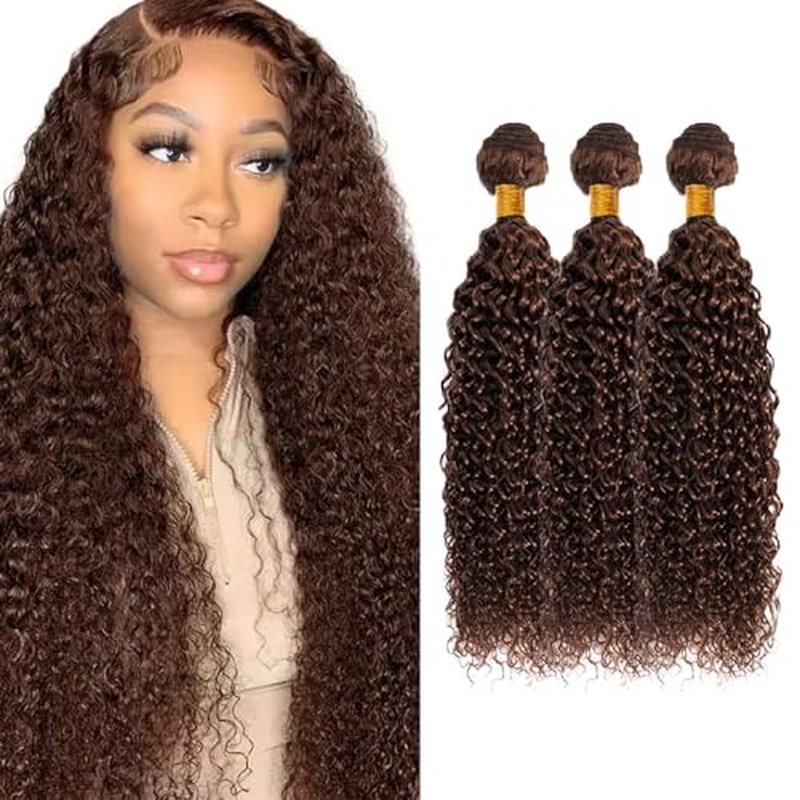 #4 Dark Brown Curly Human Hair Bundles 12-34 inch