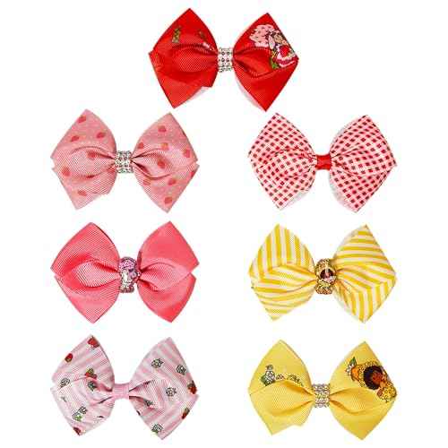 LUV HER Licensed Girls Hair Bows - Strawberry Shortcake Themed Hair Accessories Gift Set, 7-Piece 4-Inch Bundle, Alligator Clips, Ages 3+