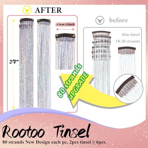 Silver Hair Tinsel Clips, 12-Pack Glitter Extensions, 24 Inch