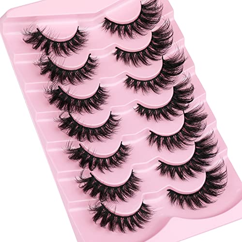 JIMIRE Faux Mink Cat Eye Lashes - 17MM Fluffy Fox Eye (7 Pairs)
