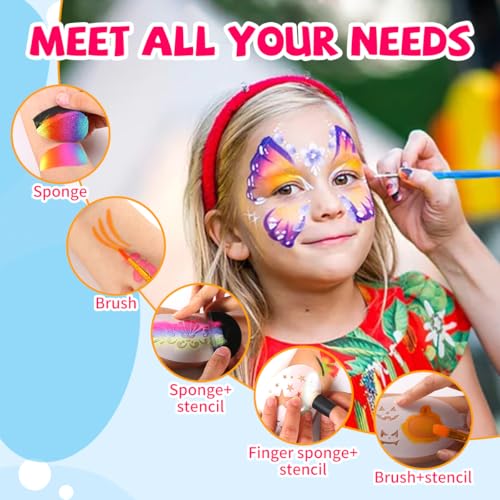 46-Piece Face Paint Stencils Kit with Brushes & Sponges