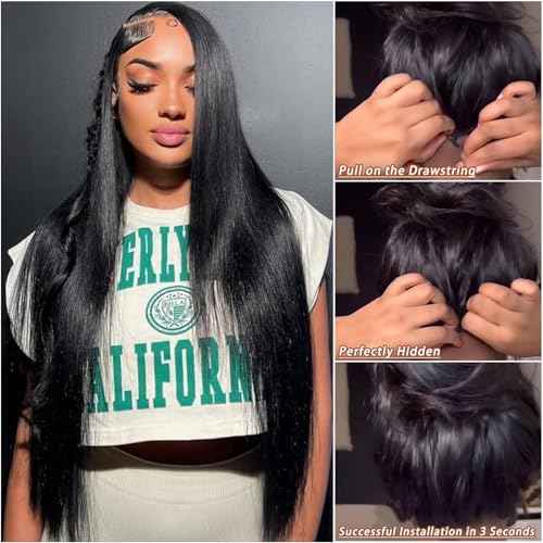 V Part Wig Human Hair Straight Vpart Human Hair Wig Upgrade U Part Glueless Half Wigs Human Hair Clip in V Part Wig Glueless With Elastic Drawstring No Leave Out for Women Beginner Friendly 18 Inch