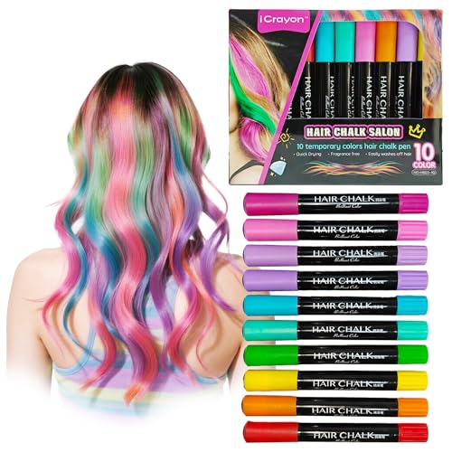 Dustless Hair Chalk for Kids - 10 Washable Colors, Safe & Fun
