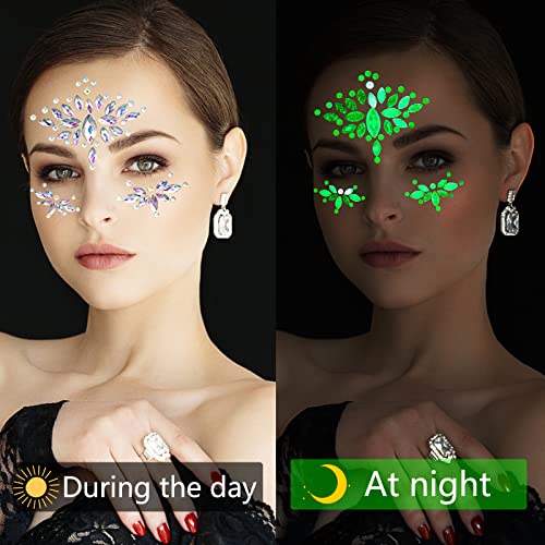 Glow in the Dark Face Gems Stickers - 4 Pack Noctilucent Jewels