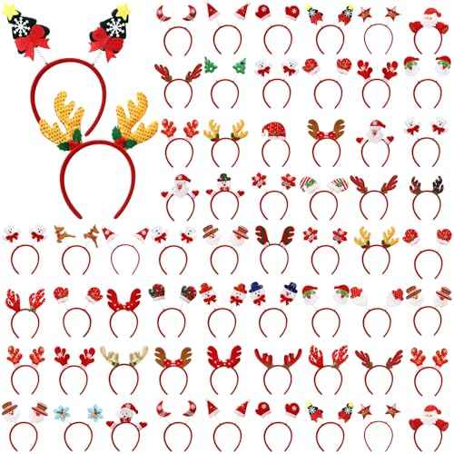 Giegxin 64 Pcs Christmas Headbands Holiday Headbands Santa Reindeer Antlers Christmas Accessories Head Hat Toppers for Adults Party Favors, 36 Designs