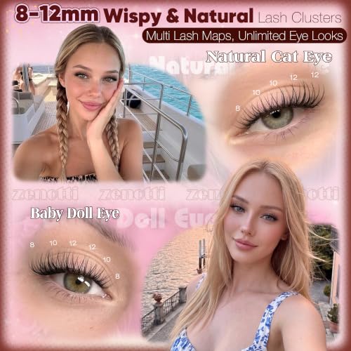 Wispy Natural Lash Clusters 8-12mm Short Eyelash Extensions C Curl DIY by zenotti