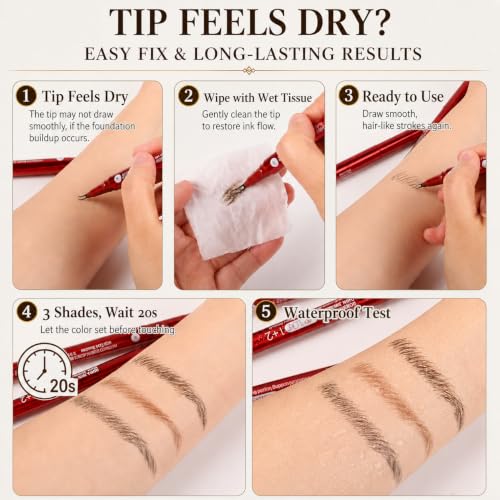 Eyebrow Pencil for Women, Dual-Ended Microblading Pen with 2-Fork Tip