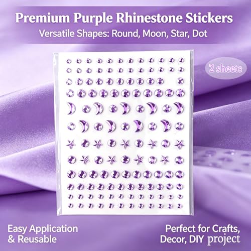 260 Pcs Purple Star Moon Face Gems Stickers Self-Adhesive