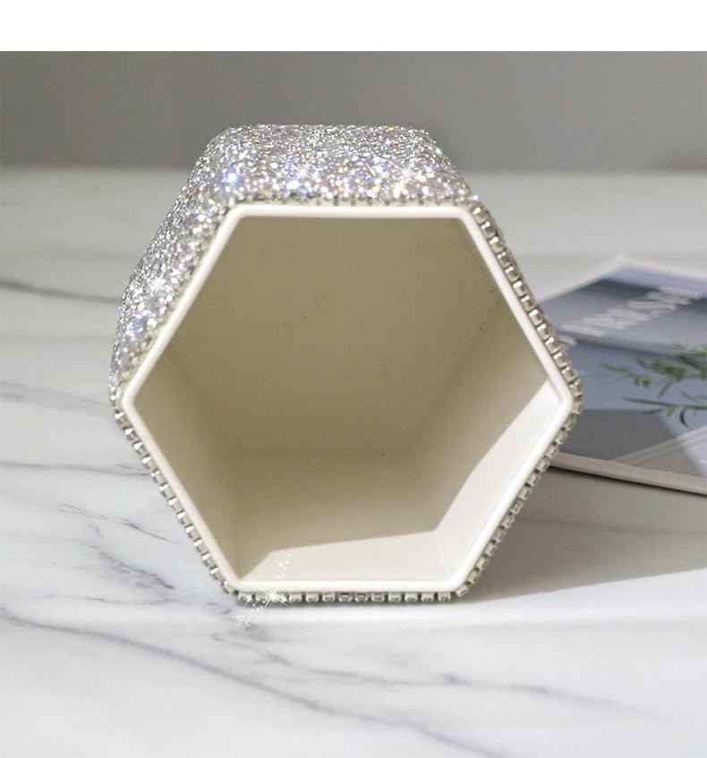Bestbling Luxury Crystal Rhinestone Pen Holder Makeup Brush Organizer - Sparkling and Fashionable Desk Organizer for Bling Lovers (Silver)