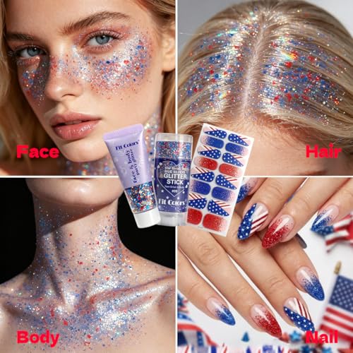 SAM SUGAR Patriotic Glitter Set - Face, Body & Nail Strips