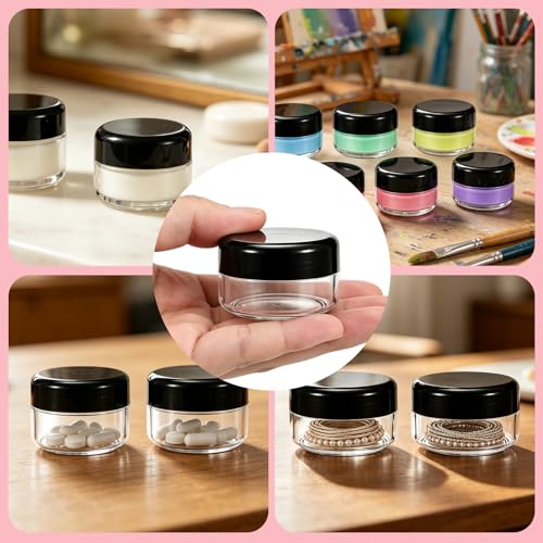 1 Oz Plastic Jars with Lids - 100 Pack Clear Cosmetic Containers
