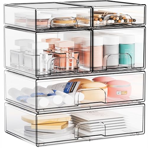 Yieach Clear Stackable Storage Drawers - Set of 6