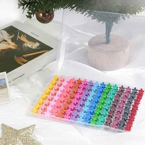 120 Mini Hair Accessories: Colorful Claw Clips, Flower Clips in a Beautiful Box for Women, Girls and Toddlers