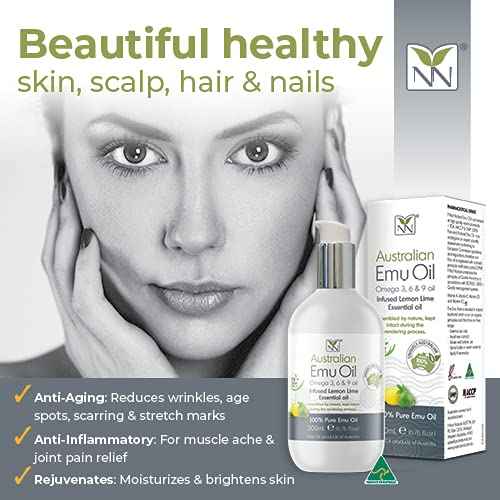 Y Not Natural Emu Oil Pure Skin Moisturizer - Nail, Body, Face, Scalp & Hair Moisturizer with Omega 3, 6, 9, Vitamins, & Minerals - Australian Emu Oil for Skincare 200 mL, Lemon Lime