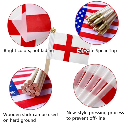 England Stick Flags 5x8 Inch, 12 Pack Hand Held