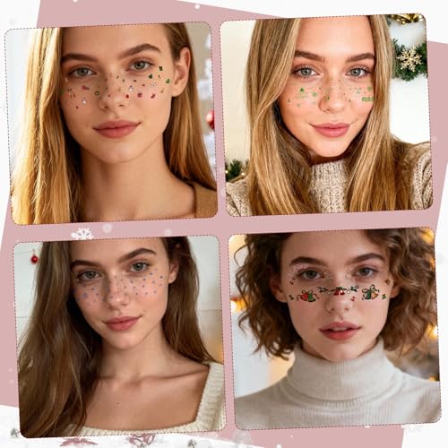 Christmas Glitter Tattoo Stickers - 12 Sheets Festive Designs