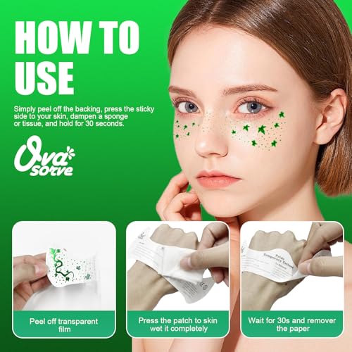 Ivy Leaf Face Tattoos - Green Glitter Waterproof Temporary Tattoos (8 Sheets)