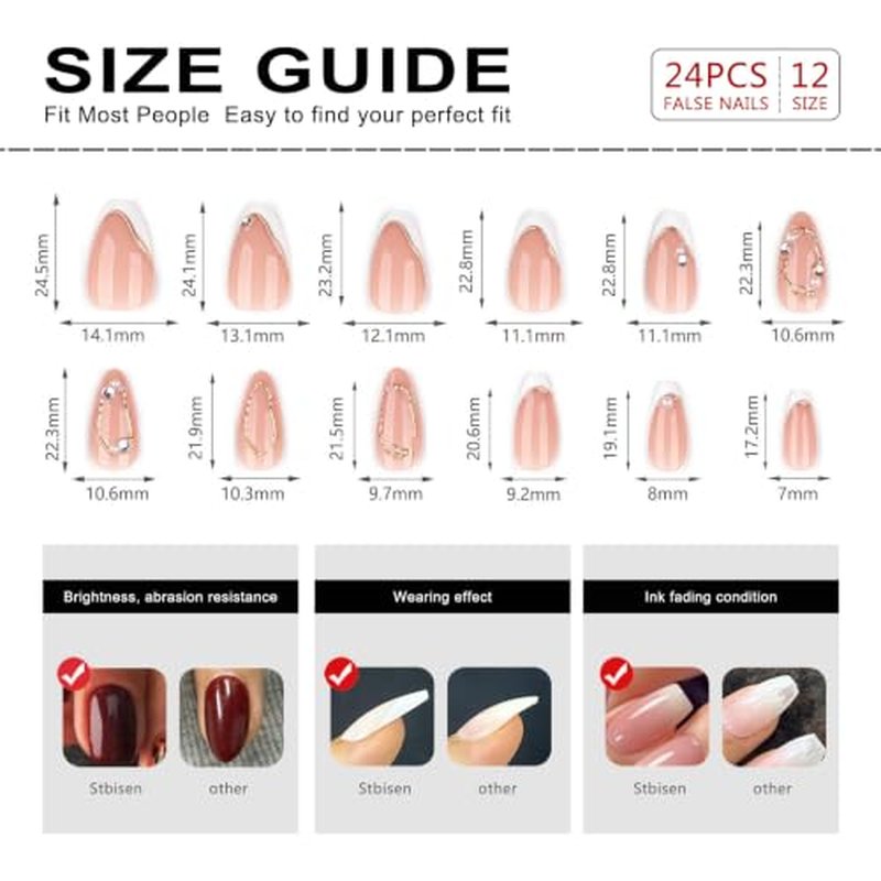Medium Almond Press On Nails - Milky Nude with French Tips & Gold Accents