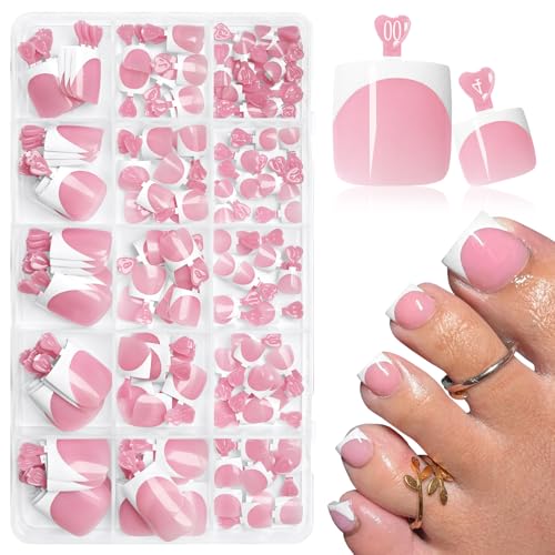 AddFavor 160pcs French Tip Press On Toenails - Glossy Pink