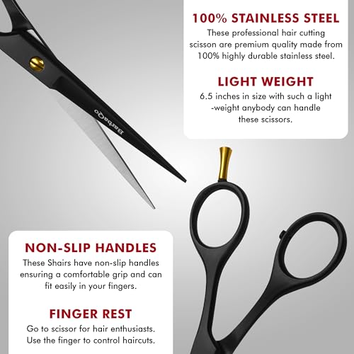 Black 6.5-inch Professional Hair Cutting Scissors - BarbaQo Razor Edge Shears
