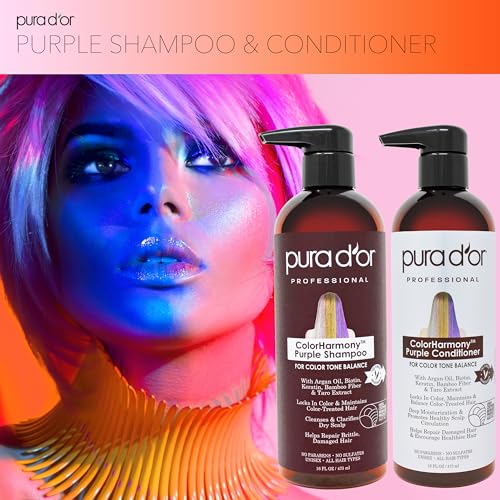 PURA D'OR Purple Shampoo 16oz for Blonde & Color-Treated Hair