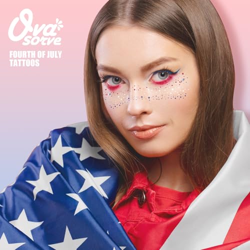 4th of July Freckles Glitter Stars Patriotic Face Tattoos (8 Sheets)