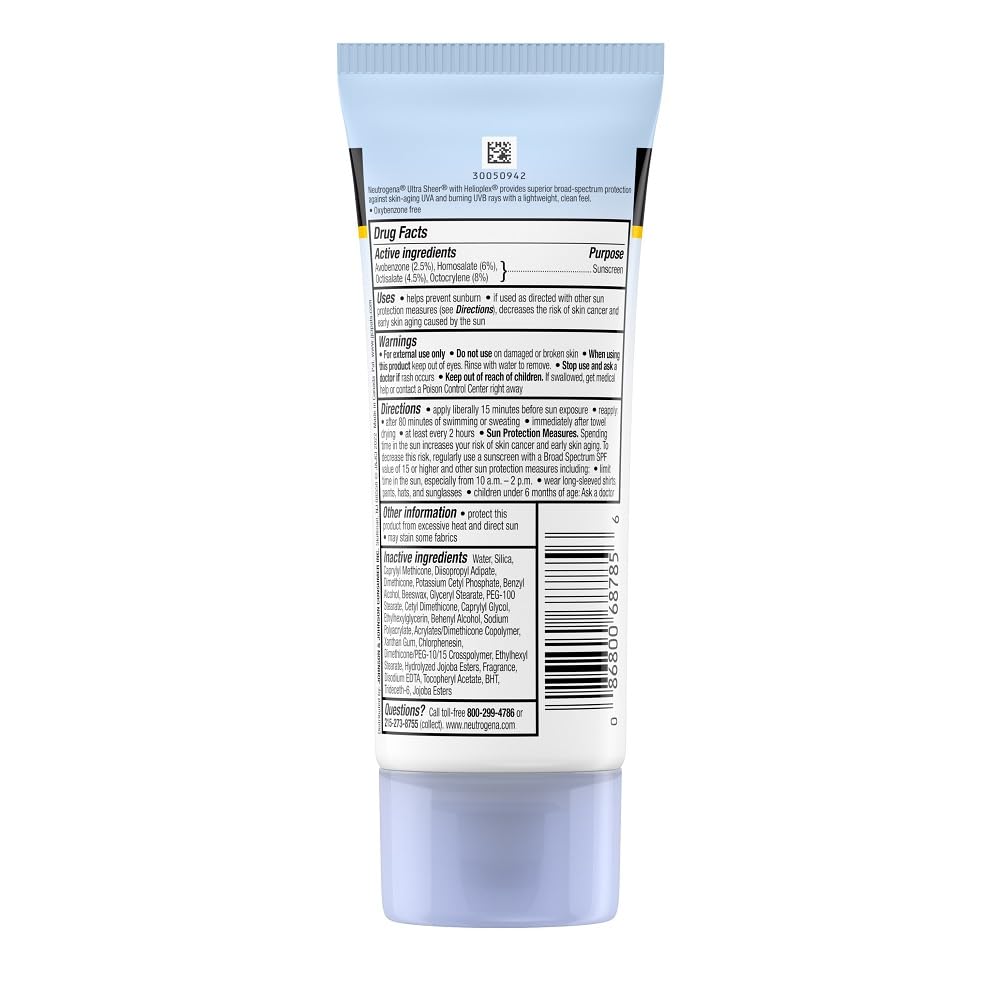 Neutrogena Ultra Sheer Dry-Touch Sunscreen Lotion, Broad Spectrum SPF 30 UVA/UVB Protection, Oxybenzone-Free, Light, Water Resistant, Non-Comedogenic ; Non-Greasy, Travel Size, 3 fl. oz (Pack of 2)