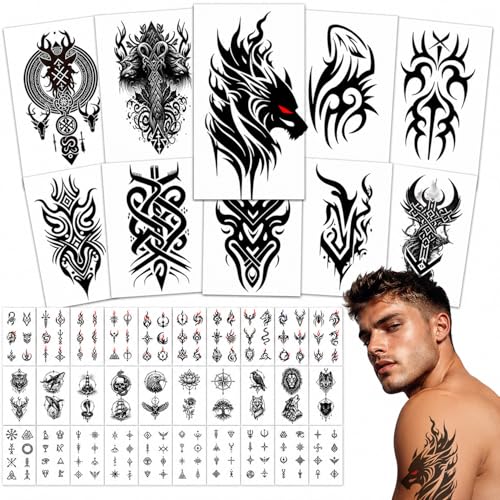 AWLEE Tribal Viking Temporary Tattoos 40 Sheets Waterproof