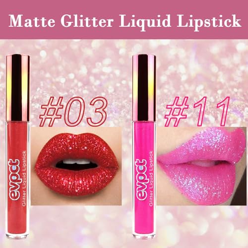 12-Color Glitter Liquid Lipstick Set - Long Lasting & Waterproof