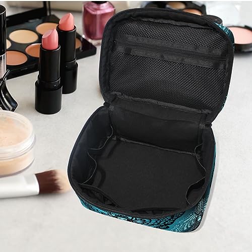Makeup Bags, Gothic Blue Skull Moth Butterfly Makeup Organizer Bags Toiletry Bag Box Travel Cosmetic Bag Make Up Train Case for Women Teen Girl Ladies
