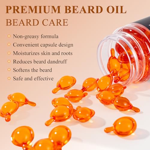 Beard Oil for Men,Natural Mens Beard Oil Capsules,Naturally Derived Conditioner with Argan Oil,Grapeseed Oil,Jojoba Oil and Vitamin E for Softening and Moisturizing Beard(Cedarwood)