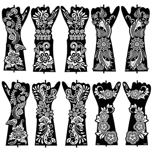 Henna Tattoo Stencil Kit - 10 Reusable Sheets for Hand & Body