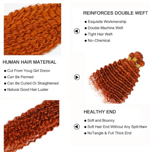 Ginger Deep Wave Human Hair Bundles - Color 350, 3 Pack (8-12 Inch)