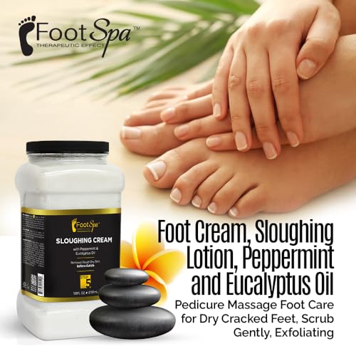 Foot Cream, Sloughing Lotion, Peppermint and Eucalyptus Oil, 128 Oz - Pedicure Massage Foot Care for Dry Cracked Feet, Scrub Gently, Exfoliating