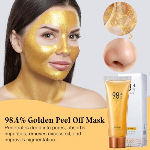 Omaky Gold Foil Peel-Off Mask, Peel-Off Anti-Wrinkle Face Mask, 98.4% Beilingmei Gold Face Mask, 24k Gold Face Mask, Gold Foil Tear-Off Mask for Skin Moisturizing and Deeply Cleans (2PCS)