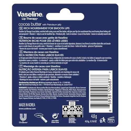 Vaseline Lip Therapy Cocoa Butter Lip Balm, 6 Pack, 0.16 Oz Ea