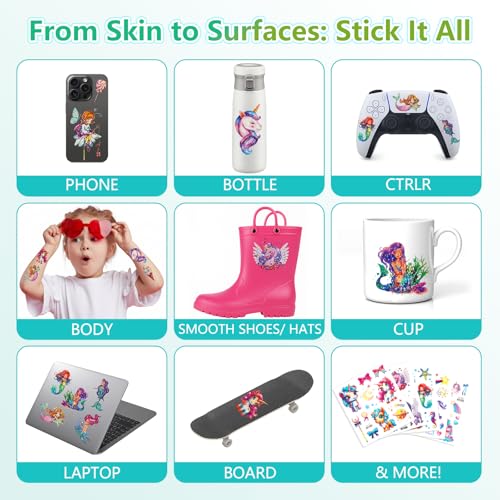 150+ Glitter Temporary Tattoos for Kids - Mermaid Unicorn Party Favors for Girls - Individually Wrapped & Waterproof Birthday Supplies