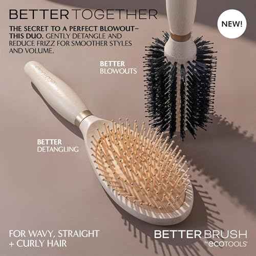 EcoTools Shine Activating Detangler Hairbrush, Brush For Wet Or Dry Hair, Gently Detangle & Style Hair, Heat Safe Paddle Brush, Flexible Bristles, Renewable Bamboo, Vegan & Cruelty-Free, 1 Count