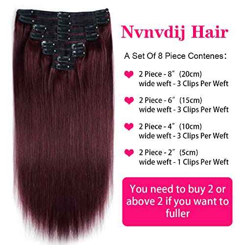 Nvnvdij Straight Clip in Hair Extensions Remy Human Hair 8pcs Per Set with 18Clips Double Weft Clip in Human Hair Extensions Real Human Hair For Women (18 Inch #99J)