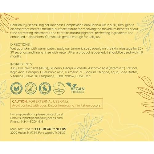 Original Kojic Acid Dark Spot Remover Soap Bars with Vitamin C, Retinol, Collagen, Turmeric Infused with Hyaluronic Acid, Vitamin E, Shea Butter, Olive Oil- 1 Bar