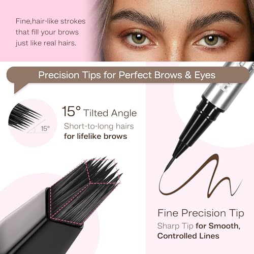 CALAILIS 2-in-1 Eyebrow Pen - 4D Microblading Fork Tip & Fine Liner